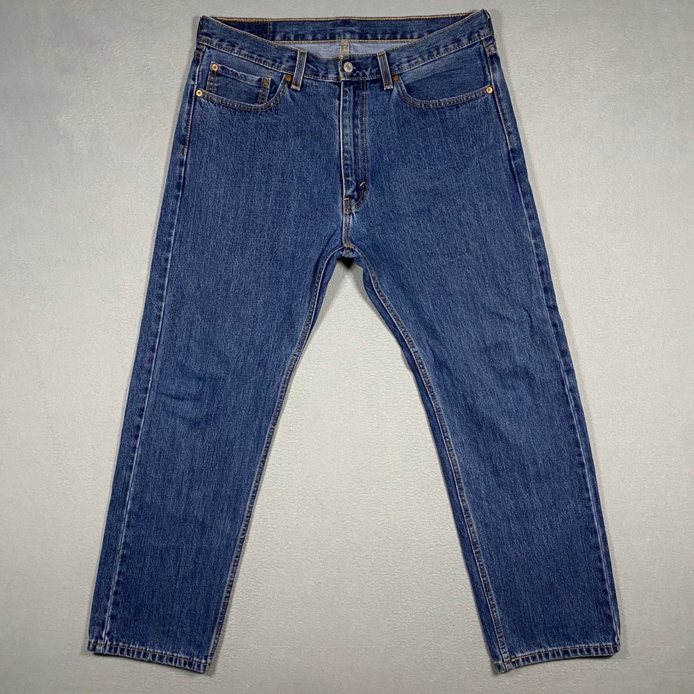 Levis 505 Regular Fit Jeans Mens 36x30 Blue Medium Wash Straight Leg Denim